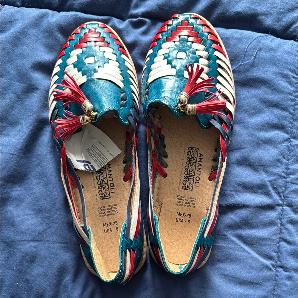 Blue and Red Flats with Vibrant Pattern